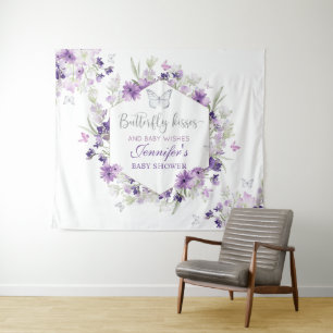 Paarse zilveren vlinder baby shower wandtapijt wandkleed