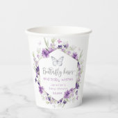 Paarse zilveren vlinder kussen baby shower papieren bekers (Voorkant)