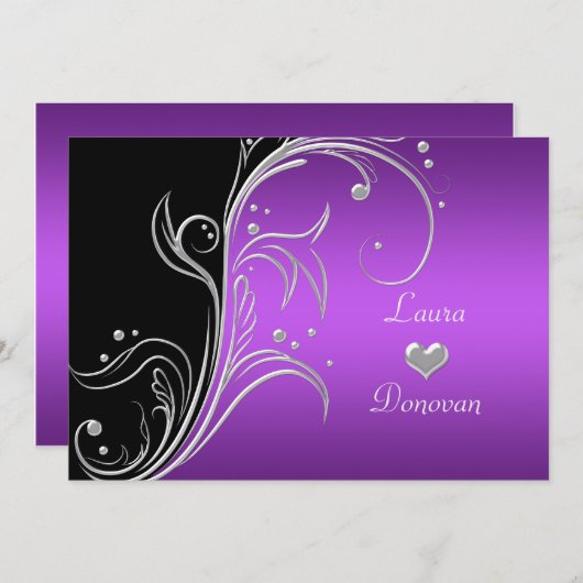 Paarse Zilveren Zwarte Bloemslingers Ontvangst Onl Kaart (Voorkant / Achterkant)