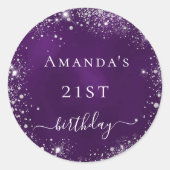 Paarse zilverglitternaam ronde sticker (Voorkant)