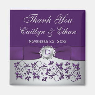 Paarse, zilvergrijze Floral Wedding Favor Magnet Magneet