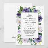 Paarse zilvergrijze Waterverf bloemenbruiloft Kaart (Voorkant / Achterkant)