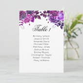 Paarse zitplaats. Plannen voor Floral trouwtafel Kaart (Staand voorkant)