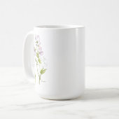 Paarse zoete peulbloem en gezegde koffiemok (Voorkant links)