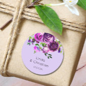 Paarse zomerbruiloft ronde sticker