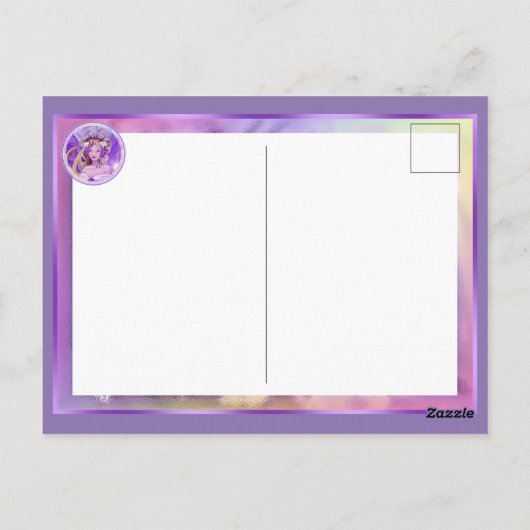 Paarse Zon Fee Briefkaart (Achterkant)