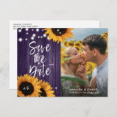 Paarse Zonnebloem Foto Bewaar De Datum Postkaart Aankondigingskaart (Voorkant / Achterkant)