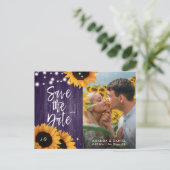 Paarse Zonnebloem Foto Bewaar De Datum Postkaart Aankondigingskaart (Staand voorkant)