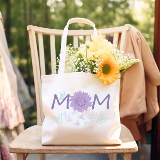 Paarse Zonnebloem MOM | Waterverf vlinders Grote Tote Bag