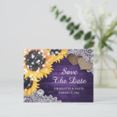 Paarse Zonnebloem Weddenschap bespaart de datum Aankondigingskaart (Staand voorkant)