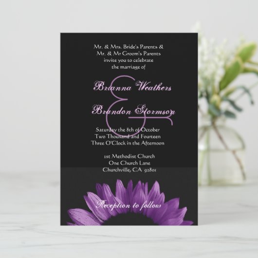 Paarse Zonnebloem Wedding Ver 002 Kaart (Staand voorkant)