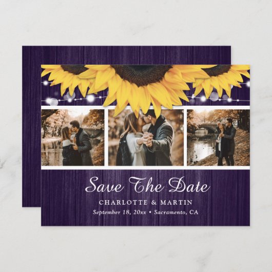 Paarse Zonnebloem Weduwfoto sparen de datum Save The Date (Voorkant / Achterkant)