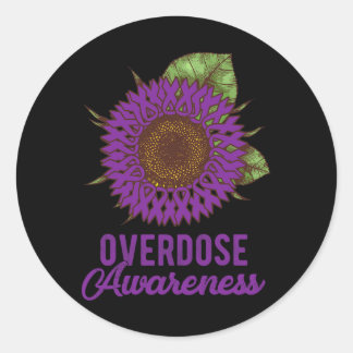 Paarse Zonnebloemlint Overdosis Awareness Support Ronde Sticker
