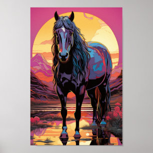 Paarse Zonsondergang Paard Poster