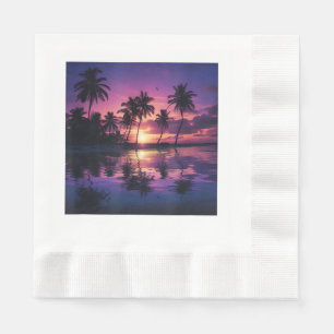 Paarse Zonsondergang Strand Palmbomen Servet