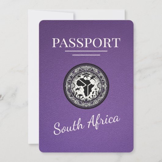 Paarse Zuid-Afrika paspoort Save The Date (Voorkant)