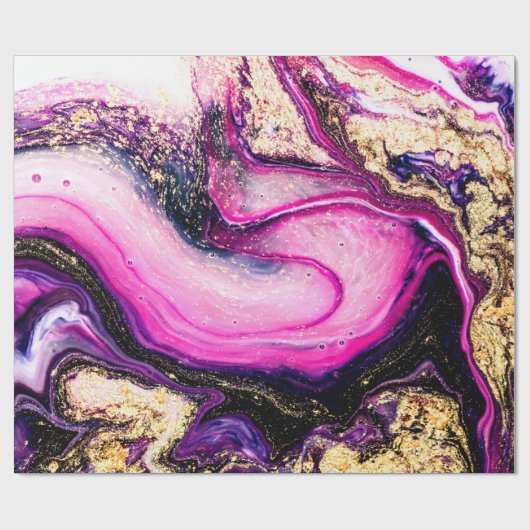 Paarse zwammen marmeren met glitter goud cadeaupapier (Vlak)