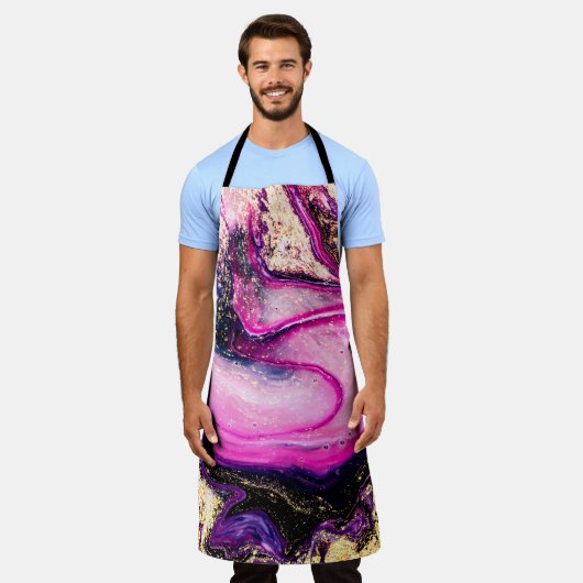 Paarse zwammen marmeren met glitter goud schort (Gedragen)