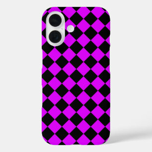 Paarse zwart Checker Diamond Pattern iPhone 16 Hoesje