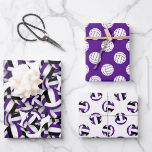paarse zwart coördinerende kleur thema volleybal inpakpapier vel