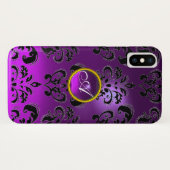 PAARSE ZWART-DAMASKMONOGRAM Case-Mate iPhone CASE (Achterkant (horizontaal))