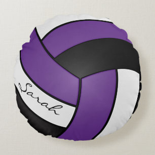 Paarse, zwart en wit volleybal DIY-naam Rond Kussen