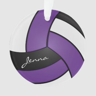 Paarse, zwart en wit volleybal  DIY-tekst Ornament