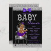 Paarse Zwart en Zilver Etnisch Meisje Baby shower Kaart (Voorkant / Achterkant)