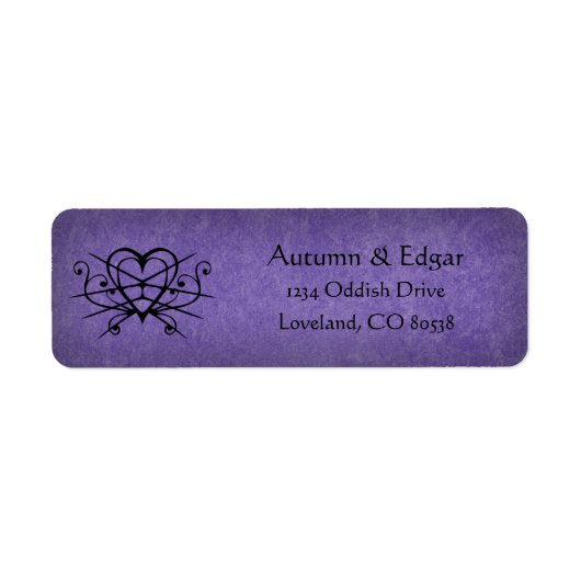 Paarse zwart gotische bruiloft etiket (Voorkant)