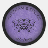 Paarse zwart gotische bruiloft ronde sticker (Voorkant)