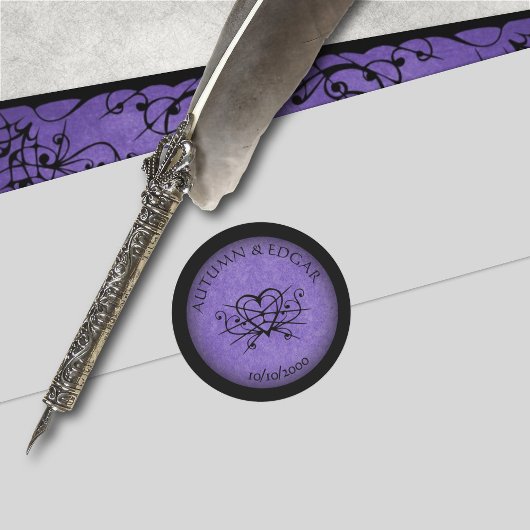 Paarse zwart gotische bruiloft ronde sticker