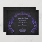 Paarse zwart gotische bruiloft save the date (Voorkant / Achterkant)