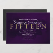 Paarse Zwart & Goud 15TH 15 Feestuitnodiging Kaart