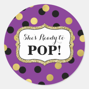 Paarse Zwart Goud Baby shower Klaar voor Pop Ronde Sticker
