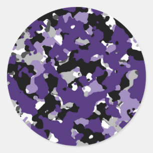 Paarse Zwart Grijs Camouflage Camo Print Feest Ronde Sticker