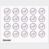Paarse Zwart Monogram Initiaal Bruiloft Ronde Sticker (Vel)