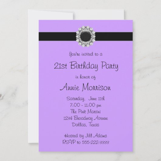 Paarse zwarte 21e verjaardagsfeestje kaart (Achterkant)