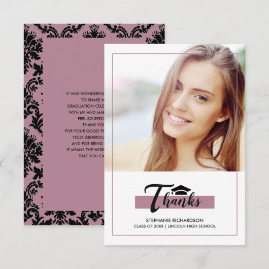 Paarse zwarte Afstuderen dank u fotokaart Kaart (Voorkant / Achterkant)