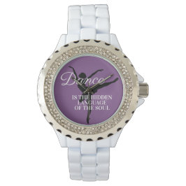 Paarse Zwarte Ballerina Danser Silhouet Citaat Horloge
