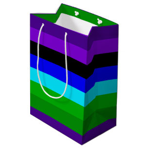Paarse, Zwarte, Blauwe en Groene Strepen Medium Cadeauzakje