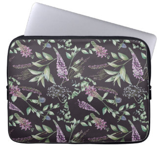 Paarse & zwarte Bloemen Laptop Hoesje Laptop Sleeve