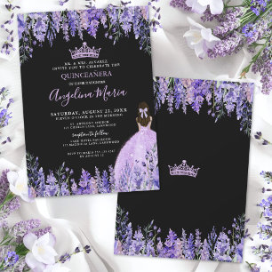 Paarse Zwarte Bloemige Quinceanera Kaart