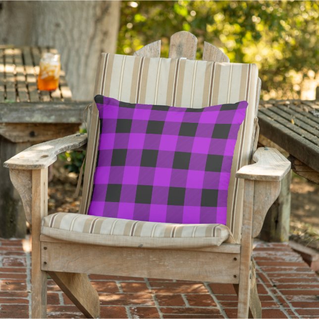 Paarse & Zwarte Buffel Plaid Check | Buitenkussen (Stoel)