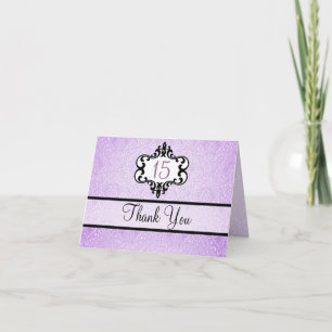 Paarse & Zwarte Chic Damask Dank u kaart