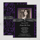 Paarse Zwarte Damask Foto Afstuderen Kaart (Voorkant / Achterkant)