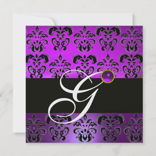PAARSE ZWARTE DAMASKMONOGRAM AMETHYST WITTE ICE KAART (Voorkant)
