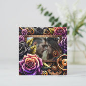 Paarse, zwarte en koperen gotische steampunk bruil kaart (Staand voorkant)