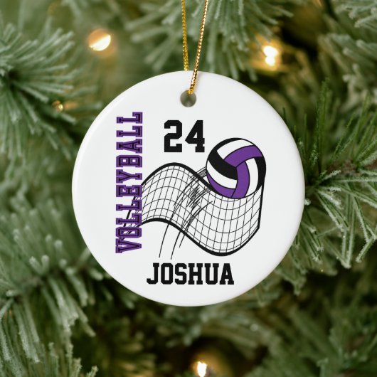 Paarse, zwarte en witte volleybal keramisch ornament (Boom)