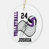 Paarse, zwarte en witte volleybal keramisch ornament (Links)