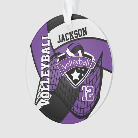 Paarse, zwarte en witte volleybal 🏐 ❤ ornament (voorkant)